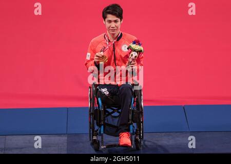 Tokyo, Japon. Le 05septembre 2021. Daiki Kajiwara (JPN) Badminton : hommes célibataires cérémonie de la médaille WH2 lors des Jeux paralympiques de Tokyo 2020 au Gymnasium national Yoyogi à Tokyo, Japon . Credit: AFLO SPORT/Alay Live News Banque D'Images