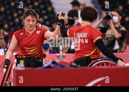 Tokyo, Japon. Le 05septembre 2021. Sarina Satomi (JPN), Yuma Yamazaki (JPN) Badminton : les doubles femmes finale WH1-WH2 lors des Jeux paralympiques de Tokyo 2020 au Gymnasium national Yoyogi à Tokyo, Japon . Credit: AFLO SPORT/Alay Live News Banque D'Images