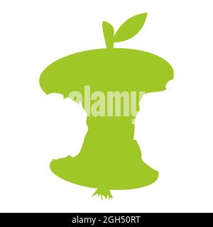 Icône Apple Core isolée sur fond blanc. Mordre le symbole de la pomme. Silhouette verte de l'embout de pomme. Panneau de déchets de cuisine biodégradable. Illustration vectorielle Illustration de Vecteur