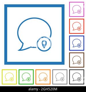 Emplacement du message contour des icônes de couleur plate dans des cadres carrés sur fond blanc Illustration de Vecteur
