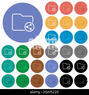 Icônes plates multicolores de contour de partage de répertoire sur arrière-plans ronds. Inclut des variantes d'icônes blanches, claires et sombres pour le survol et l'effe d'état actif Illustration de Vecteur