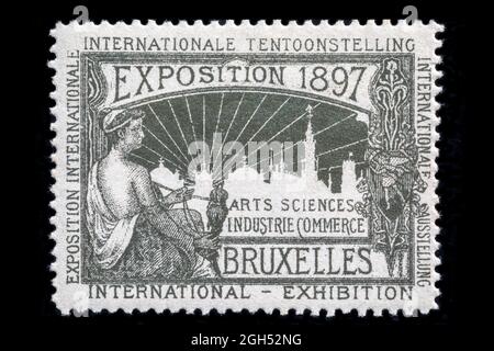 Timbre-affiche de l'exposition internationale de Bruxelles de 1897. Banque D'Images