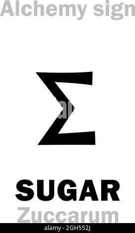 Alchimie Alphabet: SUCRE (Zuccarum, Saccharum), sucre commun/régulier/de table. Saccharose, disaccharide composé de deux monosaccharides (glucose + fructose). Illustration de Vecteur