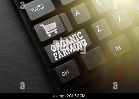 Affiche Agriculture biologique. Aperçu de l'entreprise système agricole qui utilise la lutte antiparasitaire écologique envoi de nouveaux messages en ligne, création Banque D'Images
