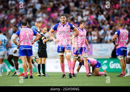 Tromperie de Paul Gabrilligues de Stade Francais lors du match DE rugby TOP 14 entre Stade Français Paris (SFP) et Racing 92 (R92) au Stade Jean Bouin, à Paris, France, le 4 septembre 2021. Photo de Julien Poupart/ABACAPRESS.COM Banque D'Images