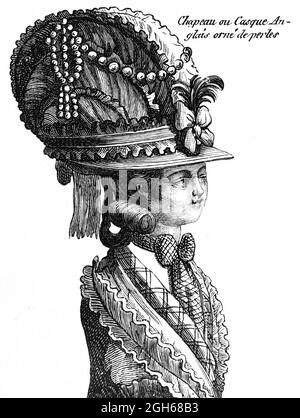 Beauté élégante avec sa coiffure fantaisie selon la mode de l'époque, gravure historique de Kiel, Schleswig-Holstein, Allemagne du Nord, Banque D'Images