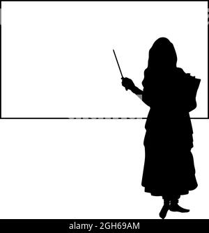 Silhouette femme indienne enseignante devant le tableau noir. Icône de symbole d'illustration Illustration de Vecteur