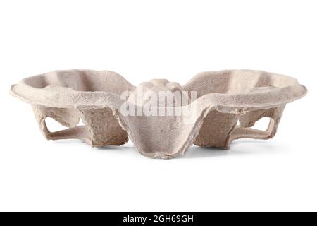 Support en carton recyclé pour deux verres isolés sur blanc Banque D'Images