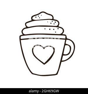 Tasse de café, de chocolat, de cacao ou de thé tirée à la main. Illustration Doodle. Style de dessin animé. Isolé sur un fond blanc. Design vectoriel pour voiture de vœux Illustration de Vecteur