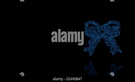 rendu 3d de diverses pièces mécaniques brillantes de fil bleu en forme de symbole de décoration d'arc de Noël isolé sur fond noir avec réflexion sur Banque D'Images