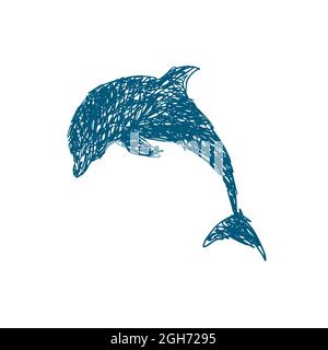 Résumé de la ligne Dolphin. Ombrage fait main. Illustration vectorielle Illustration de Vecteur