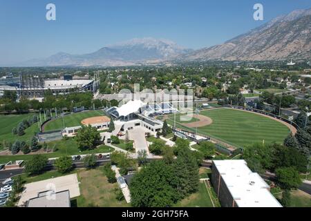 Vue aérienne de Larry H. Miller Field (baseball) et de Gail Miller Field (softball) (baseball) à Miller Park, sur le campus de l'université Brigham Young Banque D'Images