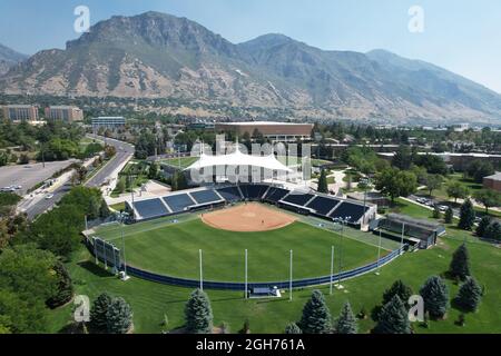 Une vue aérienne de Gail Miller Field à Miller Park sur le campus de l'Université Brigham Young, le samedi 4 septembre 2021, à Provo, Utah. Le stade est Banque D'Images