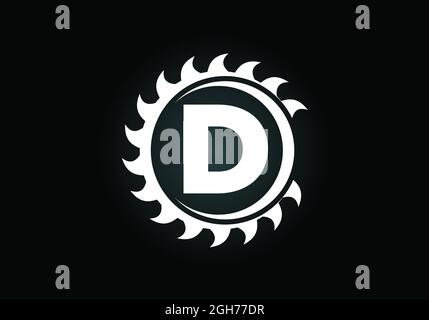 Lettre D initiale du monogramme avec la lame de scie. Menuiserie, logo en bois. Emblème de police. Logo vectoriel moderne pour les entreprises et les entreprises de scierie Illustration de Vecteur