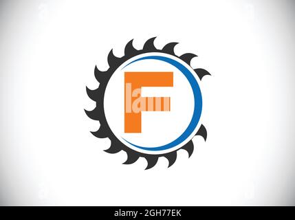 Lettre F monogramme initiale avec la lame de scie. Menuiserie, logo en bois. Emblème de police. Logo vectoriel moderne pour les entreprises et les entreprises de scierie Illustration de Vecteur