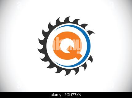 Lettre Q initiale du monogramme avec la lame de scie. Menuiserie, logo en bois. Emblème de police. Logo vectoriel moderne pour les entreprises et les entreprises de scierie Illustration de Vecteur