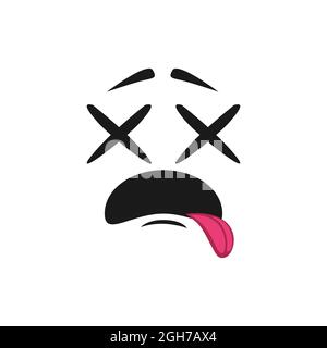 Émoticone avec yeux mal croisés montrant la langue, emoji mort isolé. Vecteur étrange expression faciale, stupide emoji avec des yeux fous confus, étrange c Illustration de Vecteur