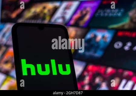 Brésil. Le 05septembre 2021. Sur cette photo, le logo Hulu apparaît sur un smartphone. Crédit : SOPA Images Limited/Alamy Live News Banque D'Images