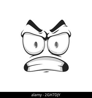 Grumpy sullen emoji, ireful ou rieuse émoticône visage icône isolée. Vector irrité smiley en colère de mauvaise humeur. Émoticone triste et courbé Illustration de Vecteur