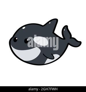 Caractère animal. Un requin baleine noir et blanc ou orque sur fond blanc. Caractère vectoriel plat. Illustration de Vecteur