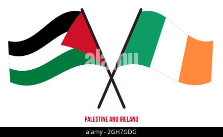 Les drapeaux de Palestine et d'Irlande ont traversé et agité le style plat. Proportion officielle. Corriger les couleurs. Banque D'Images