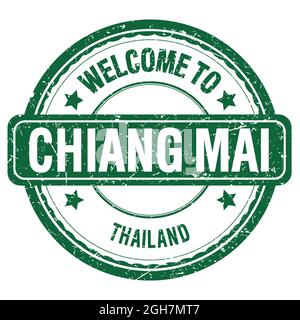 BIENVENUE À CHIANG MAI - THAÏLANDE, mots écrits sur timbre vert grungy Banque D'Images