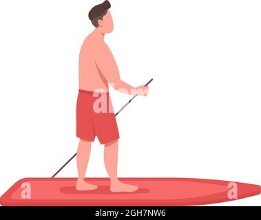 Homme nageant pour paddleboard semi-plat couleur vecteur caractère Illustration de Vecteur