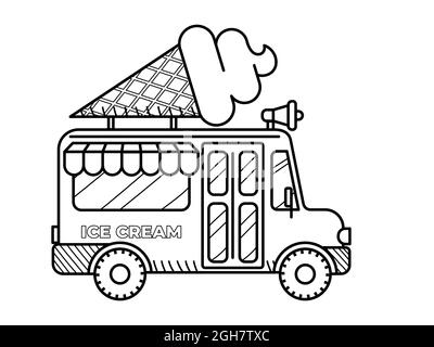 Page de coloriage de la fourgonnette de glace pour les enfants Illustration de Vecteur