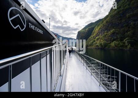 Pont du futur du navire de tourisme Fjords en Norvège, Europe Banque D'Images