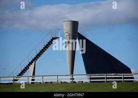 Site de la flamme olympique à l'arène de saut à ski de Lysgårdsbakkene - le site de saut à ciel des Jeux Olympiques d'hiver de 1994 à Lillehammer, en Norvège, en Europe Banque D'Images