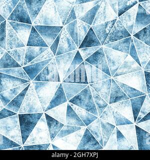 Motif abstrait sans couture à triangles géométriques. Aquarelle bleu indigo texture dessinée à la main. Illustration de collage aquarelle avec triangle géométrique sha Banque D'Images