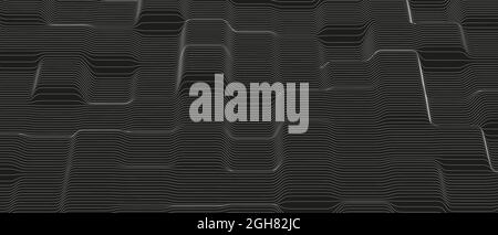 Lignes sonores monochromes ondes résumé arrière-plan . Formes de ligne déformées sur un arrière-plan noir. Illustration de Vecteur