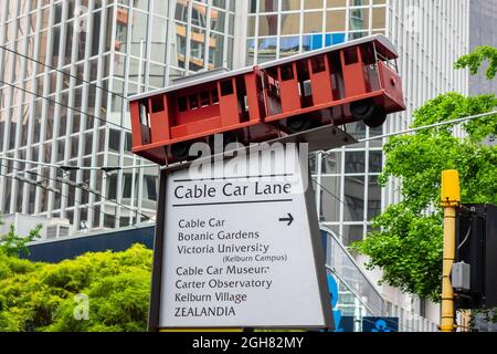 Cable car Lane Sign Wellington Nouvelle-Zélande, informations touristiques aux lieux d'intérêt Banque D'Images