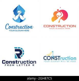 Construction moderne mains eau et brique architecture icône logo design Illustration de Vecteur