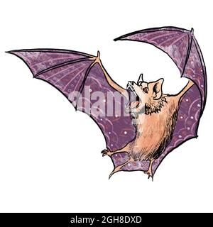 illustration de chauve-souris sur fond blanc, une belle souris avec un motif sur les ailes. dessin pour halloween. Banque D'Images