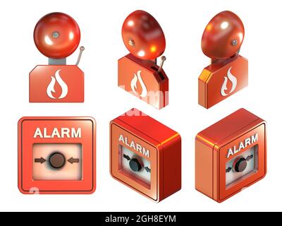 Pièces d'alarme incendie. Illustration 3D avec masque inclus. Banque D'Images