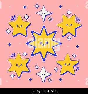Jeu d'étoiles brillantes plates illustration vectorielle. Illustration de Vecteur