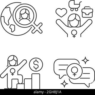 Ensemble d'icônes linéaires du féminisme traditionnel Illustration de Vecteur