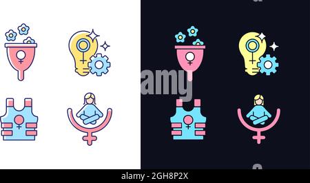 Jeu d'icônes de couleur RVB de thème clair et sombre du féminisme moderne Illustration de Vecteur