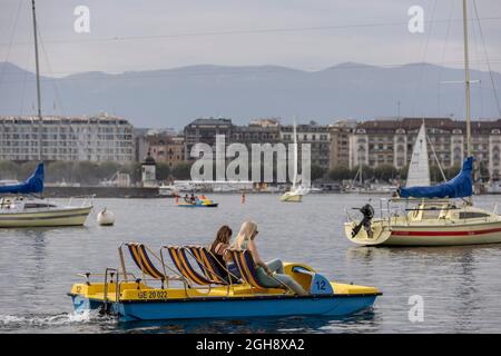 Genève en Suisse, à la pointe sud de l'expansion du lac Léman (lac Léman), Banque D'Images