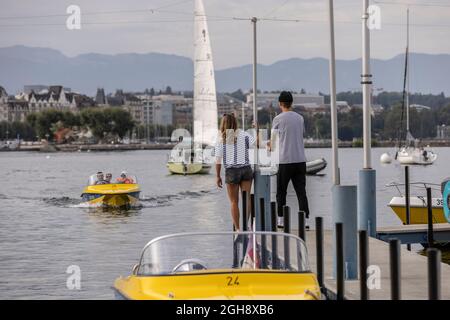 Genève en Suisse, à la pointe sud de l'expansion du lac Léman (lac Léman), Banque D'Images