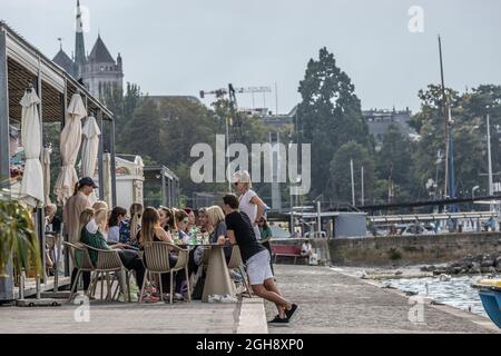 Genève en Suisse, à la pointe sud de l'expansion du lac Léman (lac Léman), Banque D'Images