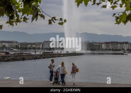 Genève en Suisse, à la pointe sud de l'expansion du lac Léman (lac Léman), Banque D'Images