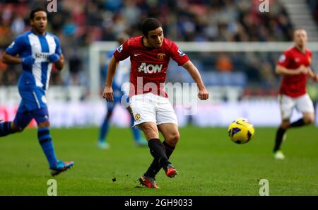 Rafael de Manchester United en action pendant la Barclays Premier League entre Wigan Athletic et Manchester United au stade DW à Wigan, Angleterre, le 01 janvier 2013. Banque D'Images