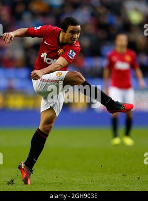 Rafael de Manchester United en action pendant la Barclays Premier League entre Wigan Athletic et Manchester United au stade DW à Wigan, Angleterre, le 01 janvier 2013. Banque D'Images