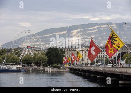 Genève en Suisse, à la pointe sud de l'expansion du lac Léman (lac Léman), Banque D'Images