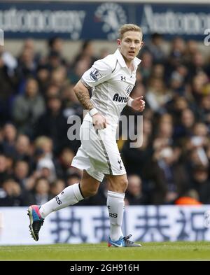 Lewis Holtby de Tottenham en action lors du match de football de la Barclays Premier League entre Tottenham Hotspur et Newcastle United au White Hart Lane à Londres, Royaume-Uni, le 09 février 2013. Banque D'Images