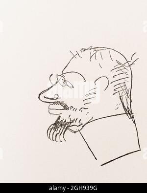 Caricature ludique autoportrait d'Henri Toulouse-Lautrec, 1864 - 1901, artiste postimpressionniste français. Banque D'Images