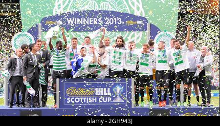 Célébrez le Celtic lors de la finale de la coupe écossaise William Hill entre le Hibernian et le Celtic au stade Hampden Park à Glasgow, en Écosse, le 26 mai 2013. Photo Simon Bellis Banque D'Images