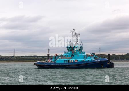 TUG Phenix dans le Solent on Southampton Water, Hampshire, Royaume-Uni en août Banque D'Images